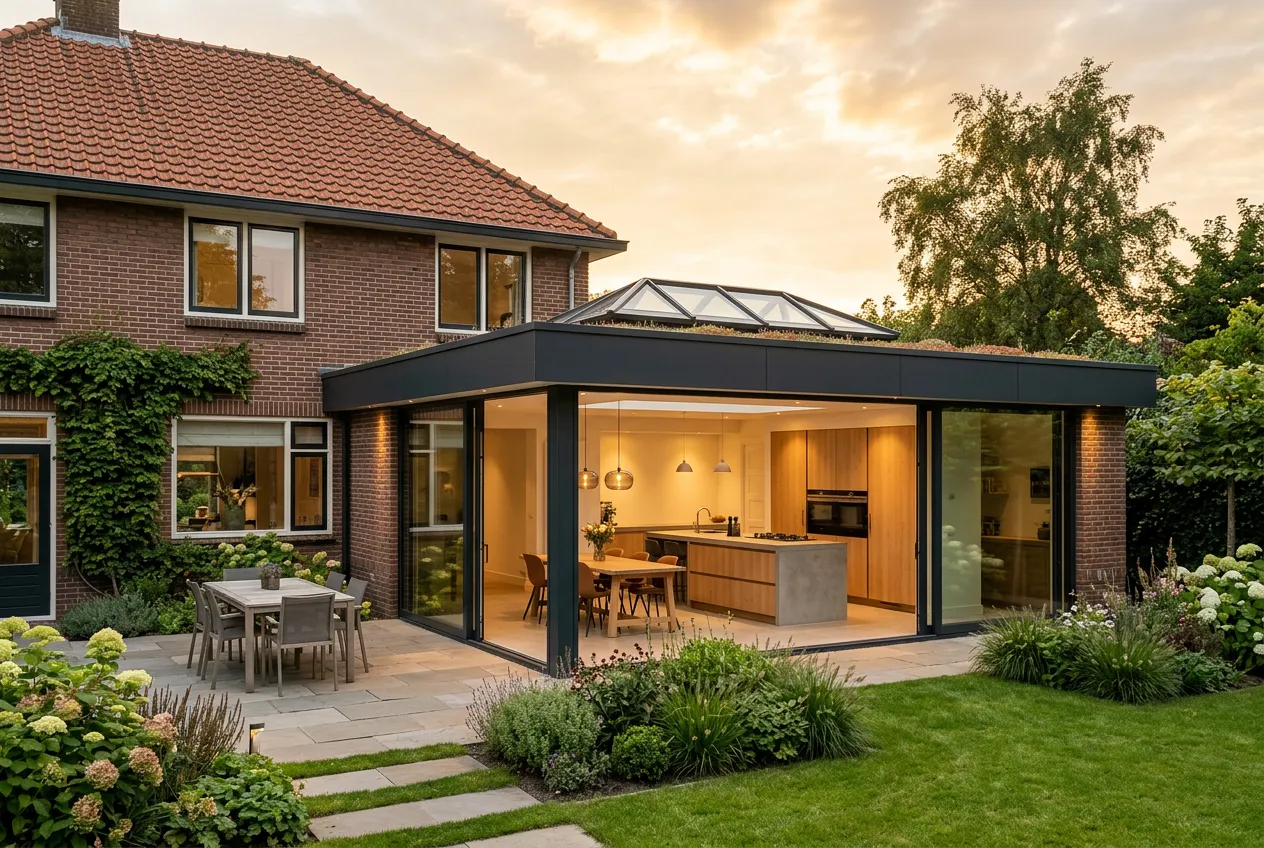 Aanbouw met lichtstraat en glazen pui — sfeerbeeld