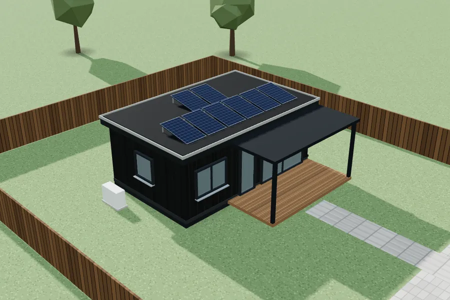 3D-voorbeeldontwerp: Mantelzorgwoning 8 × 5 m